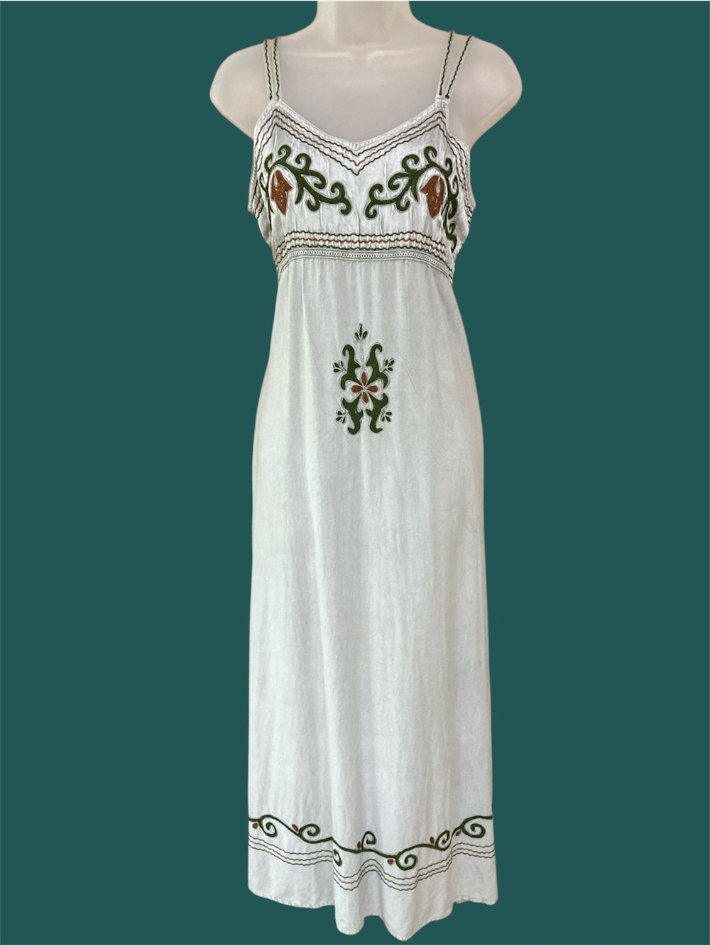 Indian Viscose Adjustable Maxi Dress Light Green with Gorgeous Hand Embroidery